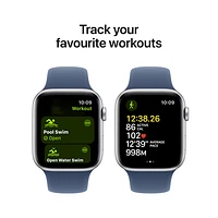 Apple Watch SE (GPS + Cellular) 44mm Silver Aluminum Case with Denim Sport Band - Small/Medium