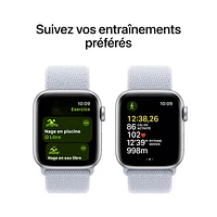 Apple Watch SE (GPS + Cellular) de 40 mm avec boîtier en aluminium argenté et bracelet sport à rabat nuage bleu