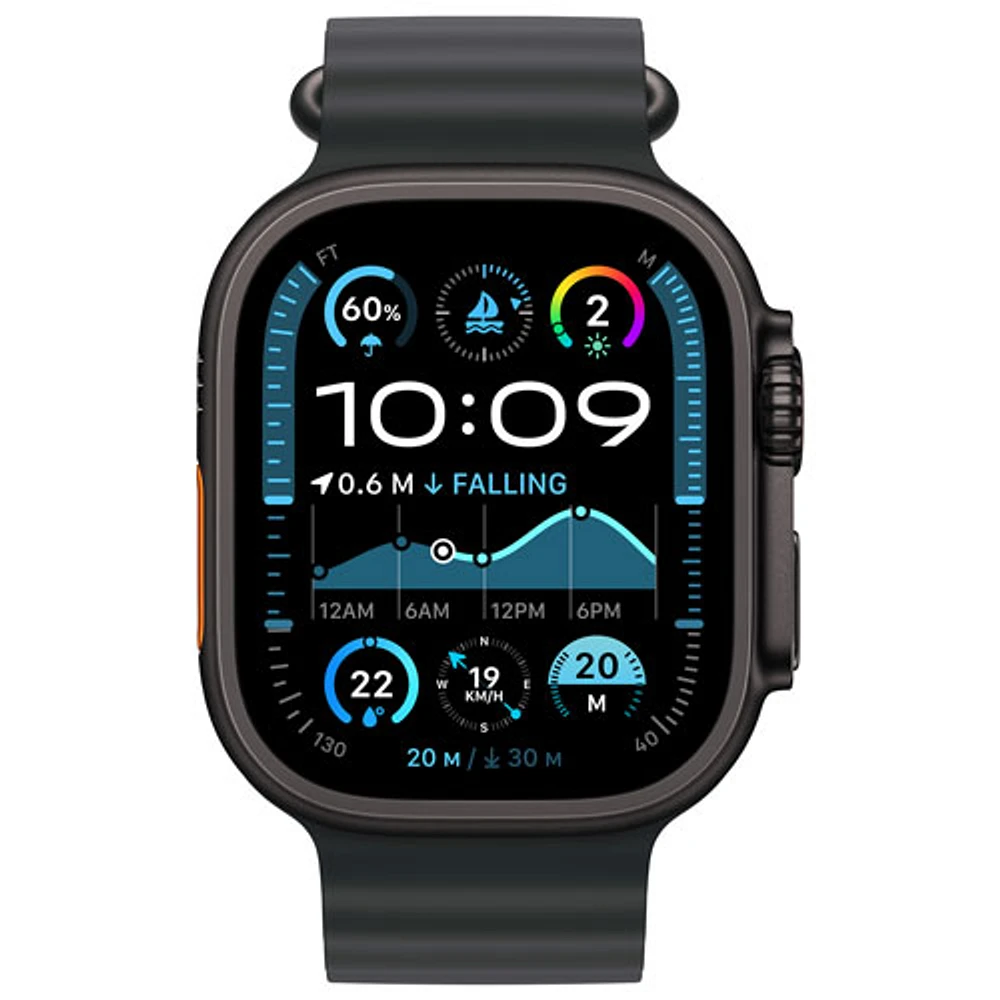 TELUS Apple Watch Ultra 2 (GPS + Cellular) 49mm Black Titanium Case with Navy Ocean Band - Monthly Financing