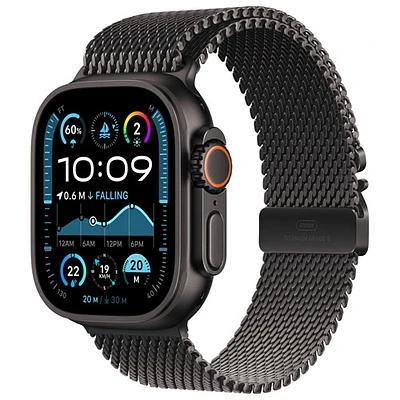 Apple Watch Ultra 2 (GPS + Cellulaire) avec boîtier de 49 mm en titane noir et bracelet milanais en titane noir par TELUS - M - Financement mensuel