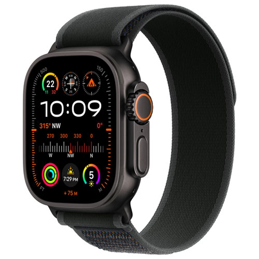 TELUS Apple Watch Ultra 2 (GPS + Cellular) 49mm Black Titanium Case with Black Trail Loop-M/-Monthly Financing