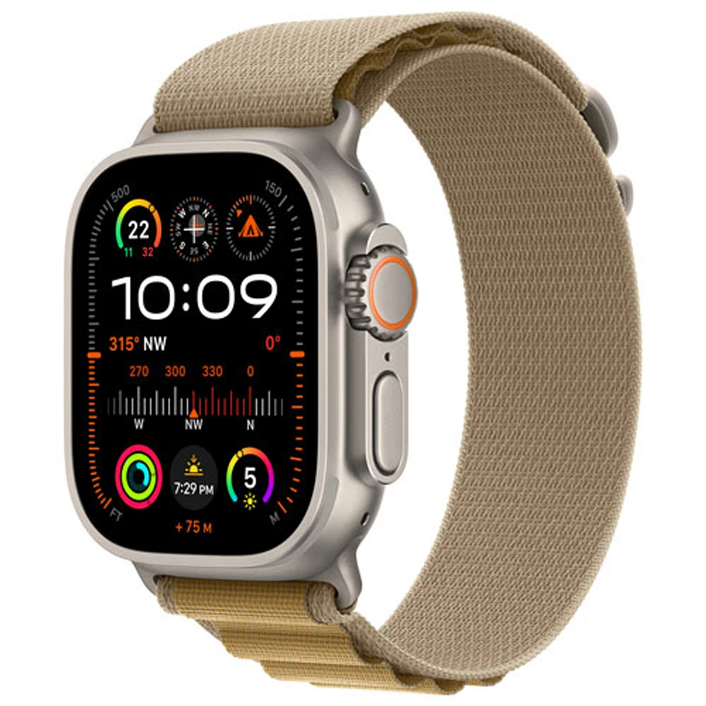 Apple Watch Ultra 2 (GPS + Cellulaire) avec boîtier de 49 mm en titane naturel et bracelet Alpin havane par TELUS