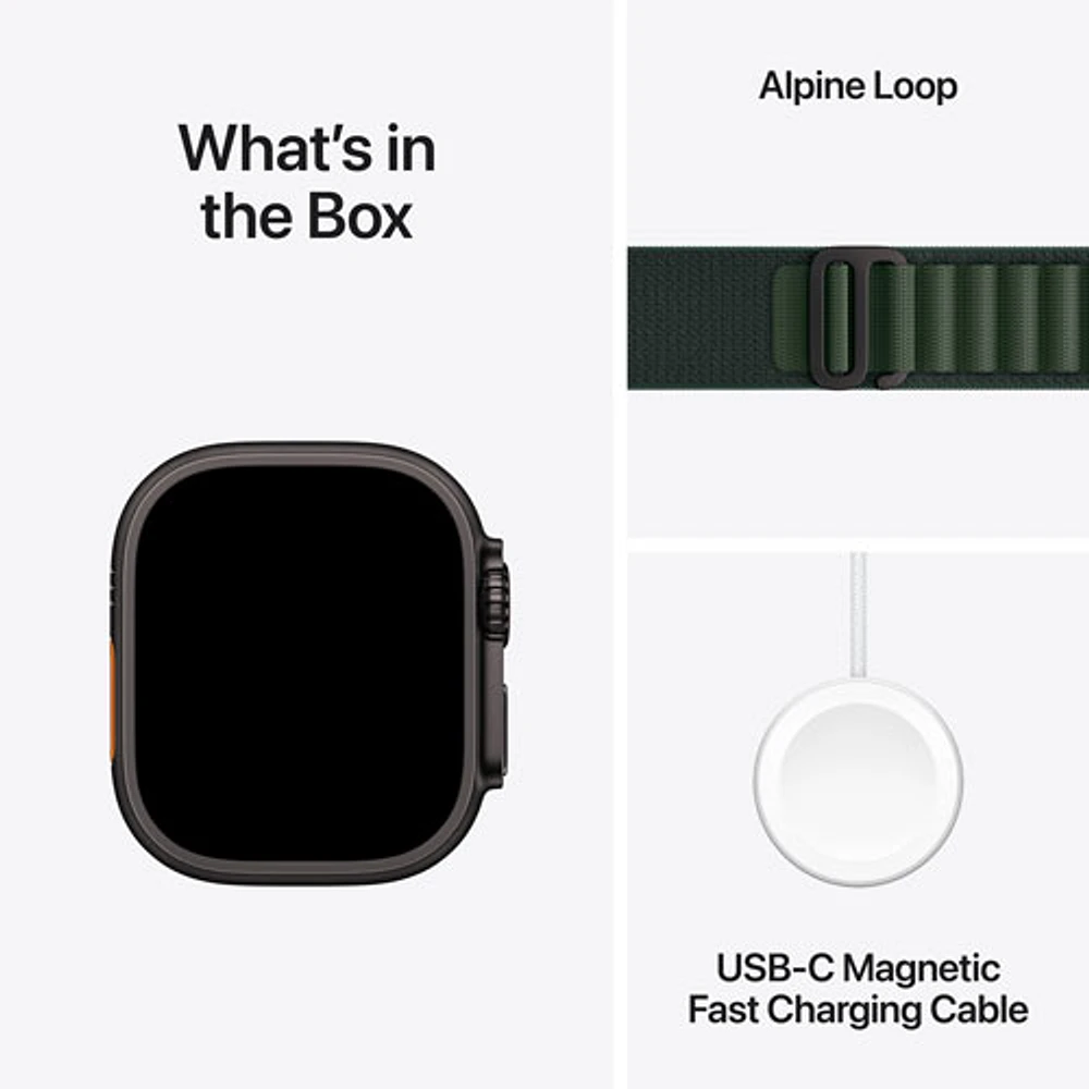 Apple Watch Ultra 2 (GPS + Cellulaire) avec boîtier de 49 mm en titane et bracelet Alpin vert foncé par TELUS - Moyen - Financement mensuel