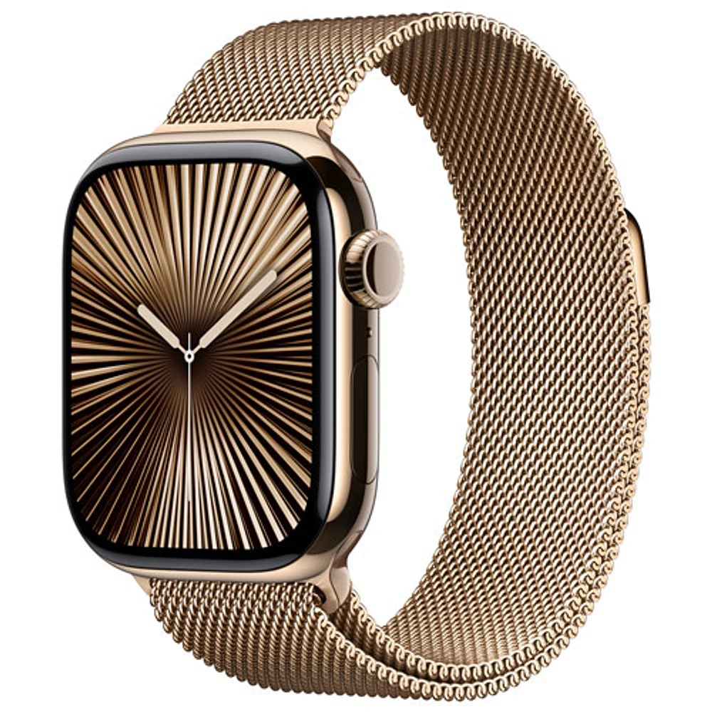 TELUS Apple Watch Series 10 (GPS + Cellular) 42mm Gold Titanium Case with Gold Milanese Loop-M/L-Monthly Financing