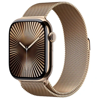 TELUS Apple Watch Series 10 (GPS + Cellular) 46mm Gold Titanium Case w/Gold Milanese Loop -S/M- Monthly Financing