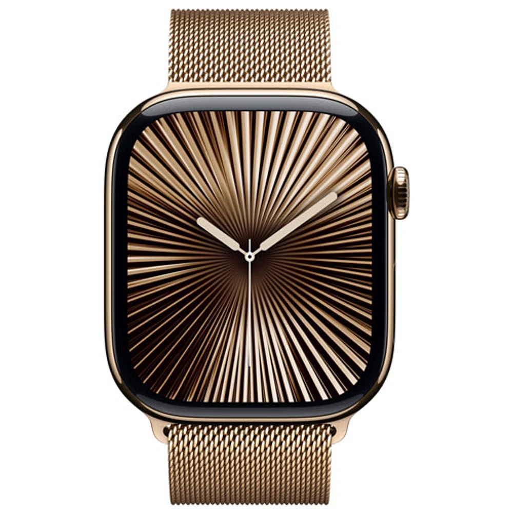 TELUS Apple Watch Series 10 (GPS + Cellular) 46mm Gold Titanium Case w/Gold Milanese Loop -S/M- Monthly Financing