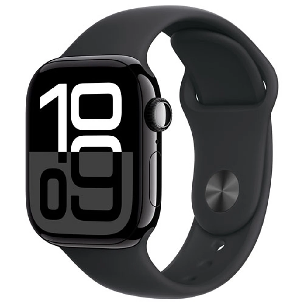 TELUS Apple Watch Series 10 (GPS + Cellular) 42mm Jet Black Aluminum Case w/Black Sport Band -/M- Monthly Financing