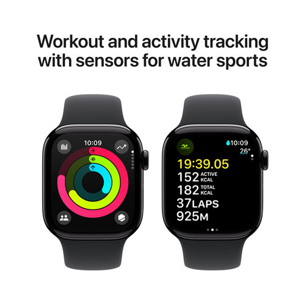 TELUS Apple Watch Series 10 (GPS + Cellular) 42mm Jet Black Aluminum Case w/Black Sport Band -/M- Monthly Financing