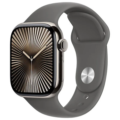 TELUS Apple Watch Series 10 (GPS + Cellular) 42mm Natural Titanium Case w/Stone Grey Sport Band -/M- Monthly Financing