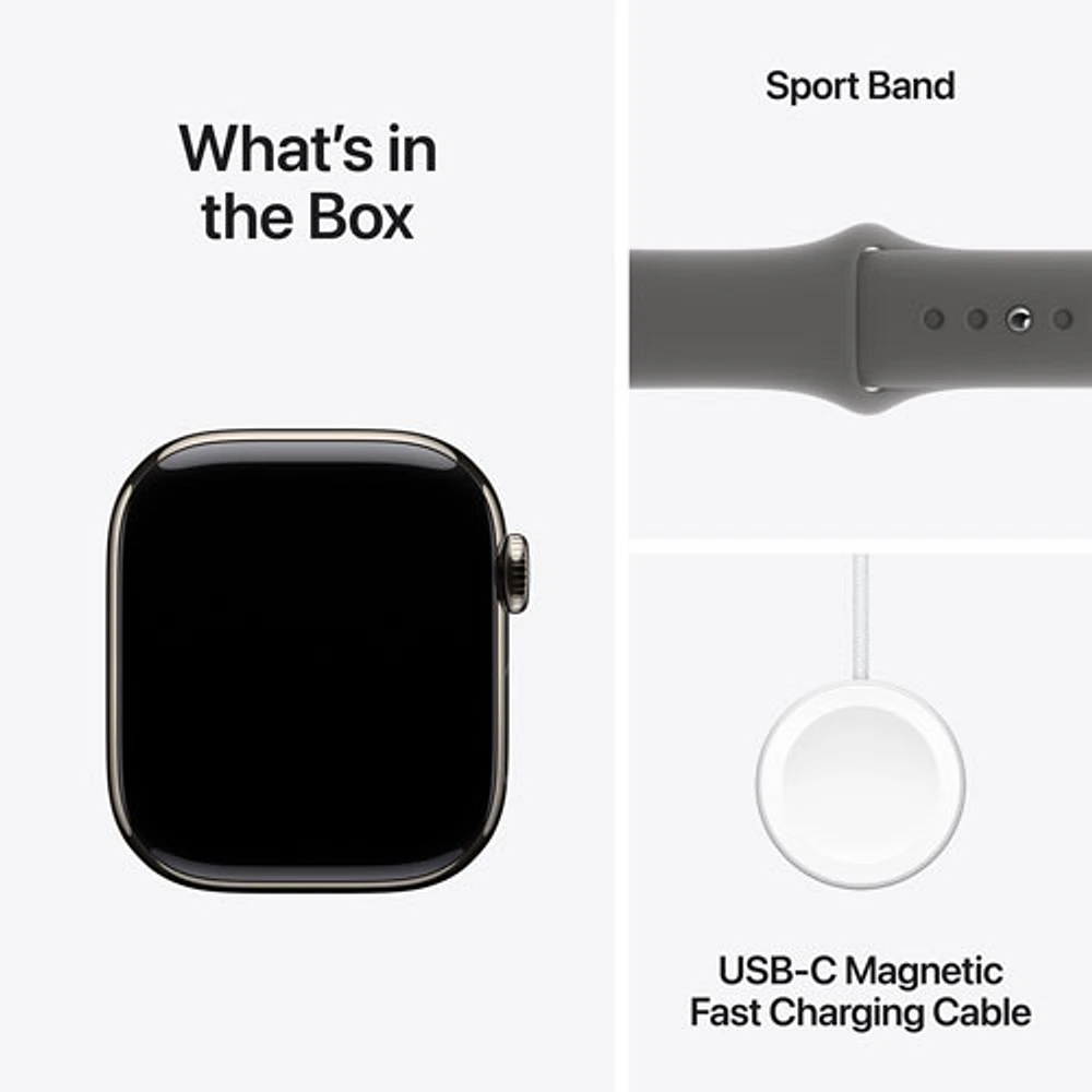 TELUS Apple Watch Series 10 (GPS + Cellular) 42mm Natural Titanium Case w/Stone Grey Sport Band -/M- Monthly Financing