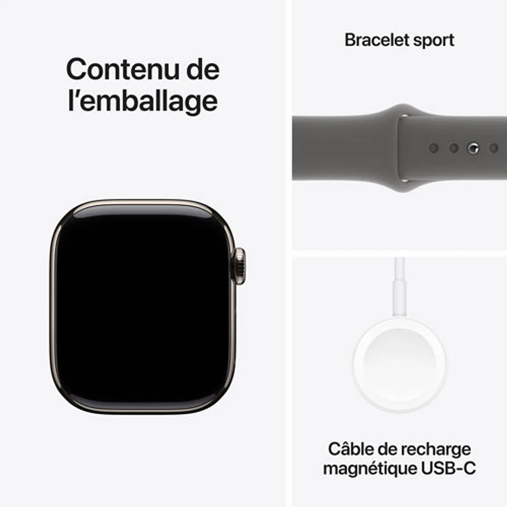 TELUS Apple Watch Series 10 (GPS + Cellular) 42mm Natural Titanium Case w/Stone Grey Sport Band -/M- Monthly Financing