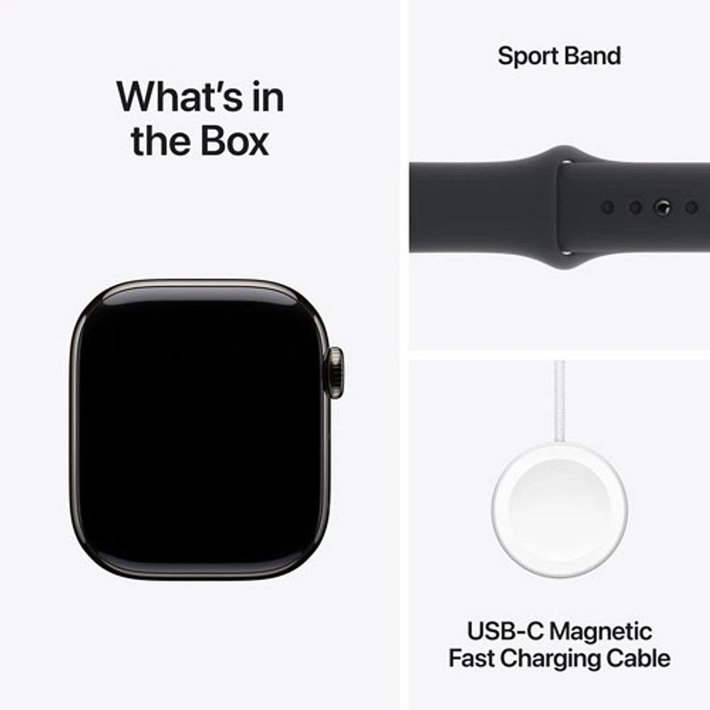 TELUS Apple Watch Series 10 (GPS + Cellular) 42mm Slate Titanium Case with Black Sport Band -/M- Monthly Financing