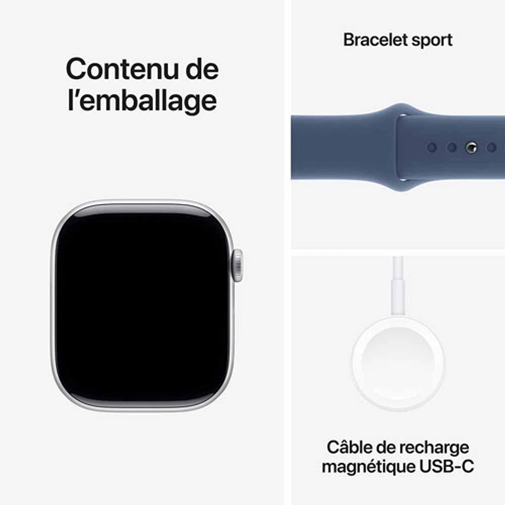 TELUS Apple Watch Series 10 (GPS + Cellular) 46mm Silver Aluminum Case with Denim Sport Band -/M-Monthly Financing