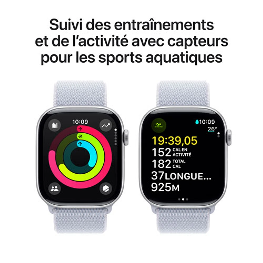 TELUS Apple Watch Series 10 (GPS + Cellular) 46mm Silver Aluminum Case w/Blue Cloud Sport Loop - Monthly Financing