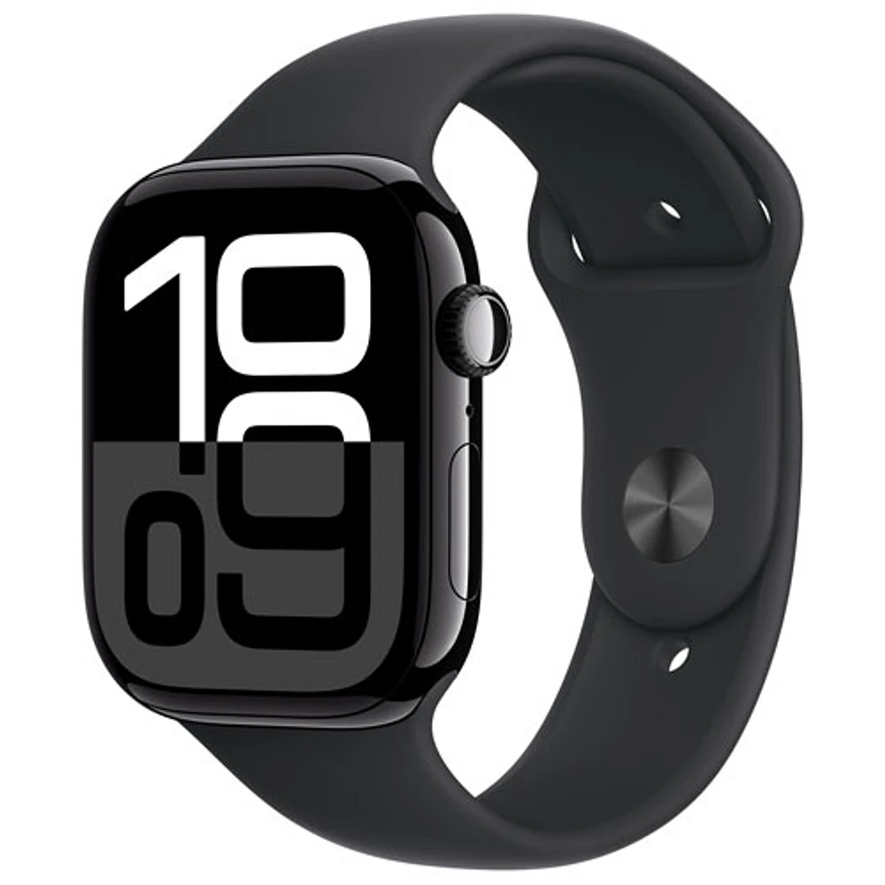 TELUS Apple Watch Series 10 (GPS + Cellular) 46mm Jet Black Aluminum Case w/Black Sport Band -/M- Monthly Financing