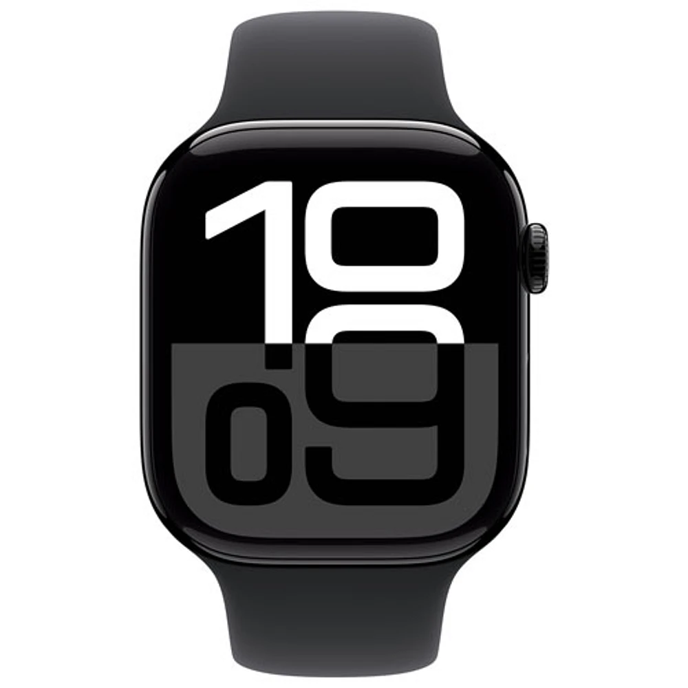 TELUS Apple Watch Series 10 (GPS + Cellular) 46mm Jet Black Aluminum Case w/Black Sport Band-M/L-Monthly Financing