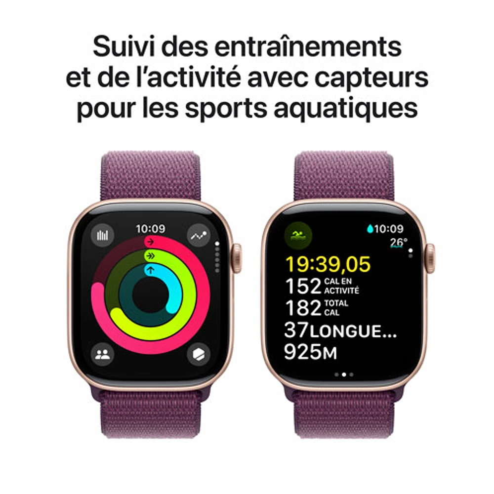 TELUS Apple Watch Series 10 (GPS + Cellular) 46mm Rose Gold Aluminum Case with Plum Sport Loop - Monthly Financing