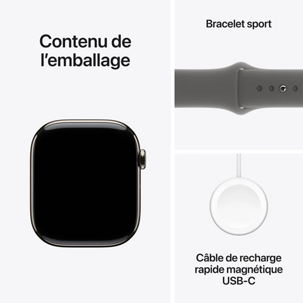 TELUS Apple Watch Series 10 (GPS + Cellular) 46mm Natural Titanium Case w/Stone Grey Sport Band -/M- Monthly Financing