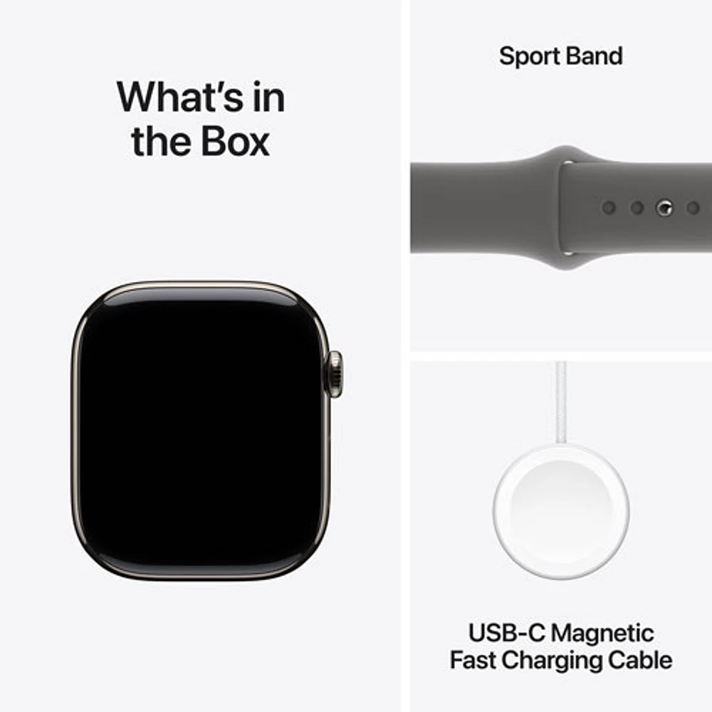 TELUS Apple Watch Series 10 (GPS + Cellular) 46mm Natural Titanium Case w/Stone Grey Sport Band-M/L-Monthly Financing