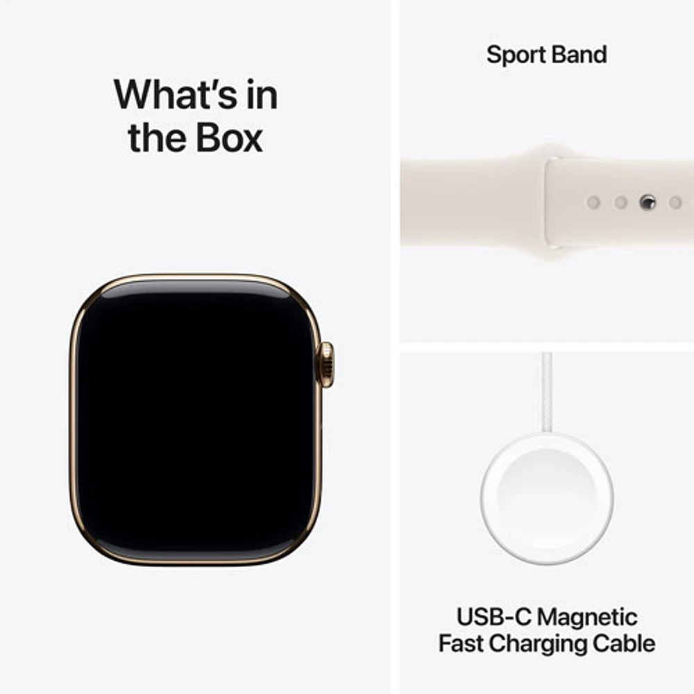 TELUS Apple Watch Series 10 (GPS + Cellular) 46mm Gold Titanium Case w/Starlight Sport Band -M/L-Monthly Financing