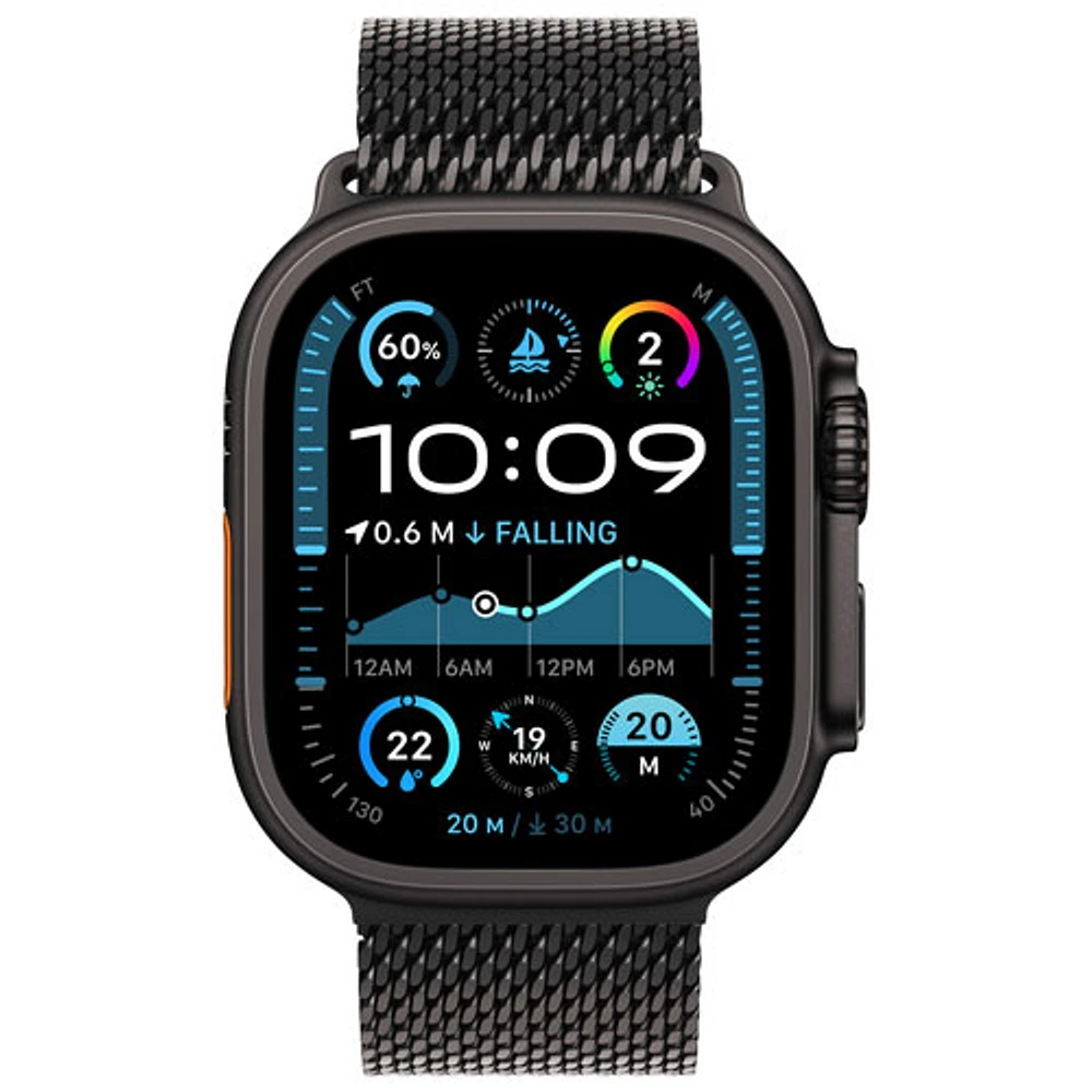 Apple Watch Ultra 2 (GPS + Cellulaire) avec boîtier de 49 mm en titane noir et bracelet milanais en titane noir par Rogers - Moyen - Financement mensuel