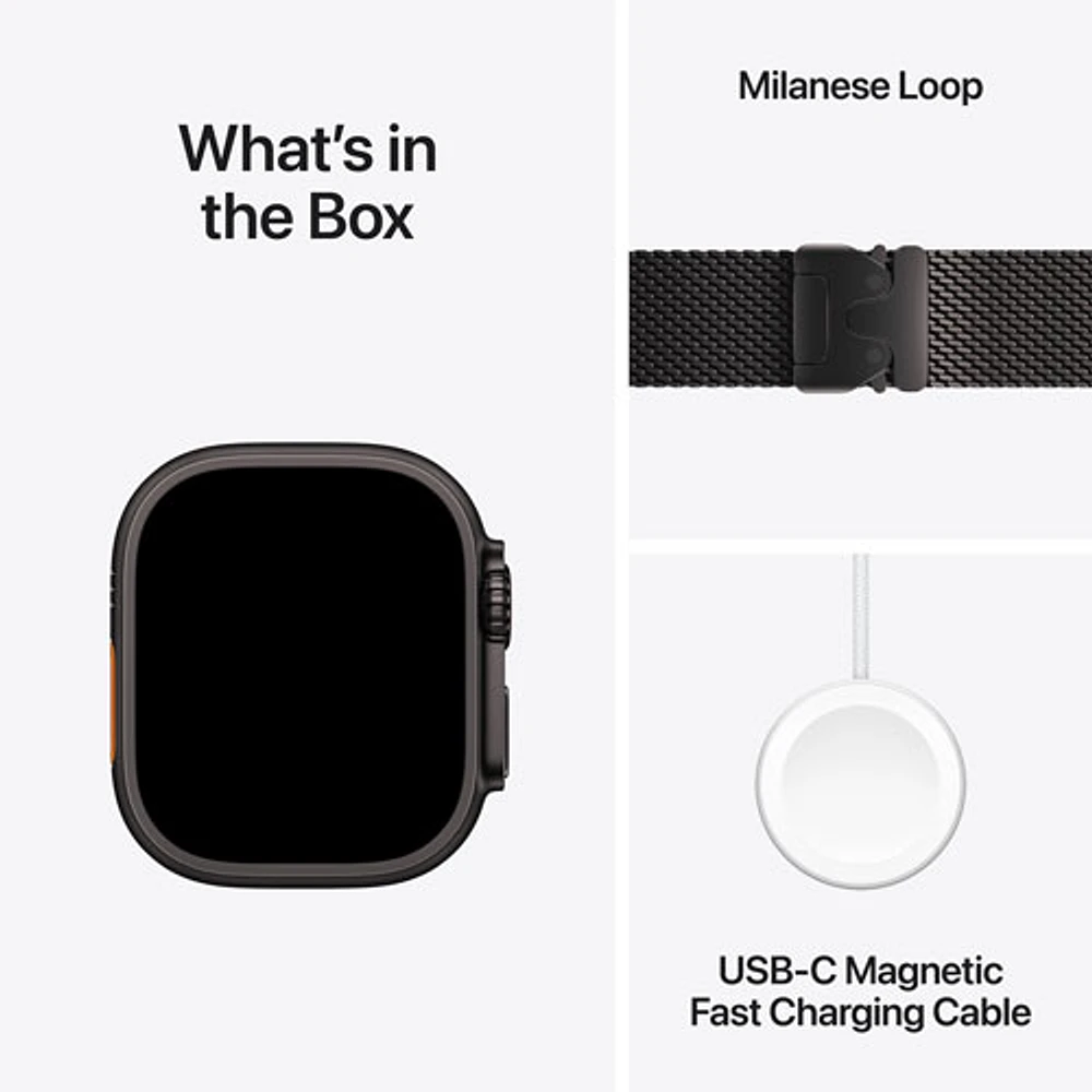 Apple Watch Ultra 2 (GPS + Cellulaire) avec boîtier de 49 mm en titane noir et bracelet milanais en titane noir par Rogers - Moyen - Financement mensuel