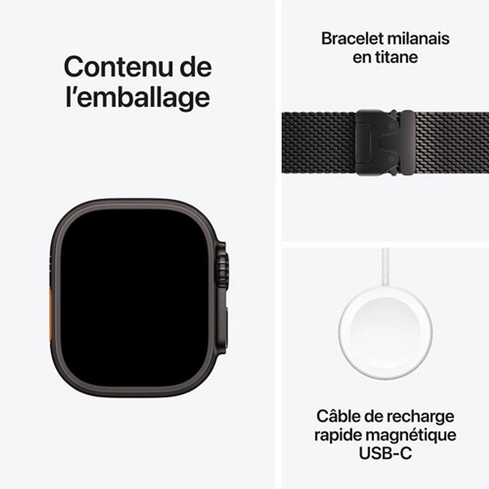 Apple Watch Ultra 2 (GPS + Cellulaire) avec boîtier de 49 mm en titane noir et bracelet milanais en titane noir par Rogers - Moyen - Financement mensuel