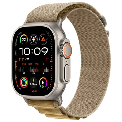 Apple Watch Ultra 2 (GPS + Cellulaire) avec boîtier de 49 mm en titane naturel et bracelet Alpin havane par Rogers - Grand - Financement mensuel
