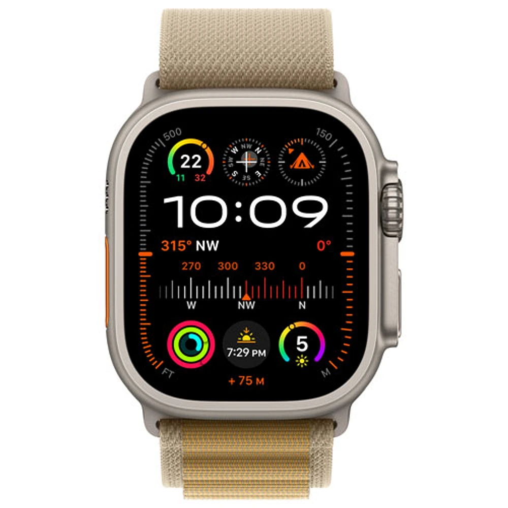 Apple Watch Ultra 2 (GPS + Cellulaire) avec boîtier de 49 mm en titane naturel et bracelet Alpin havane par Rogers - Grand - Financement mensuel