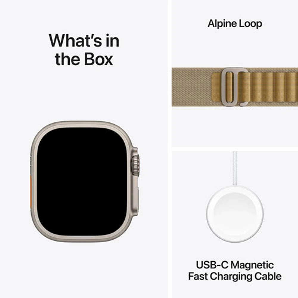 Apple Watch Ultra 2 (GPS + Cellulaire) avec boîtier de 49 mm en titane naturel et bracelet Alpin havane par Rogers - Grand - Financement mensuel