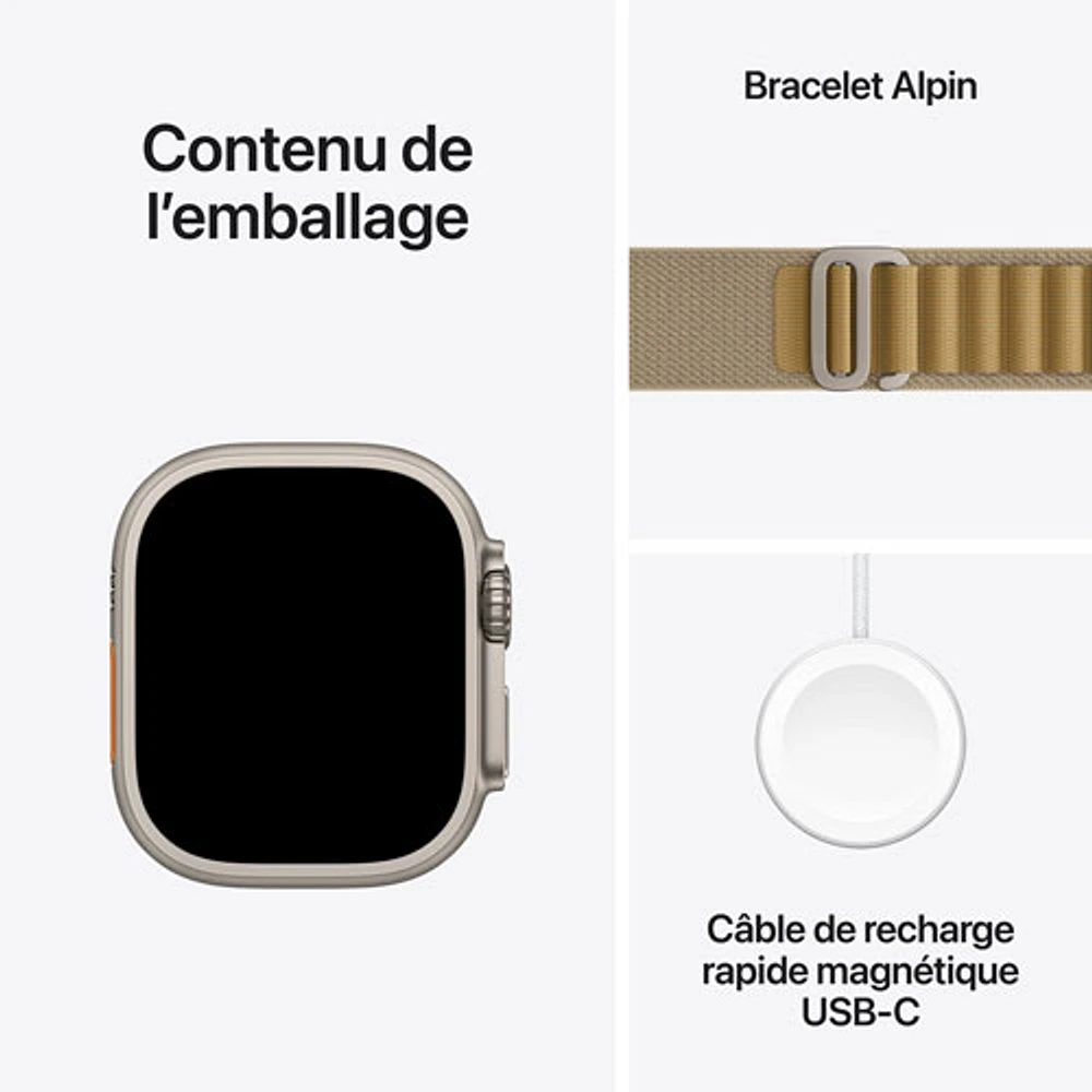 Apple Watch Ultra 2 (GPS + Cellulaire) avec boîtier de 49 mm en titane naturel et bracelet Alpin havane par Rogers - Grand - Financement mensuel
