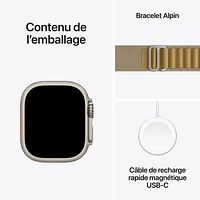 Apple Watch Ultra 2 (GPS + Cellulaire) avec boîtier de 49 mm en titane naturel et bracelet Alpin havane par Rogers - Grand - Financement mensuel