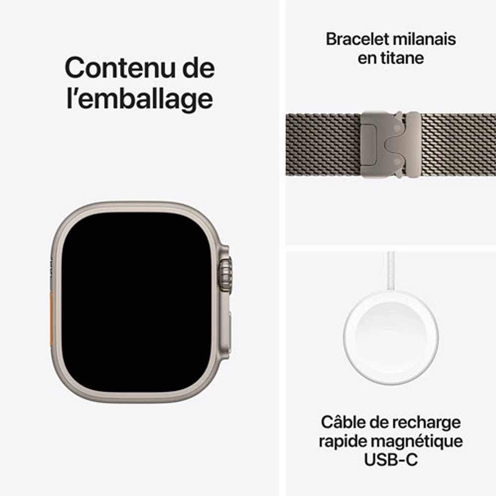 Apple Watch Ultra 2 (GPS + Cellulaire) avec boîtier de 49 mm en titane naturel et bracelet milanais en titane naturel par Rogers - Petit - Financement mensuel