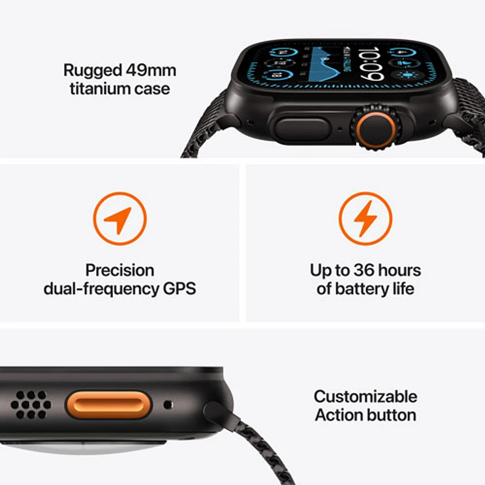 Apple Watch Ultra 2 (GPS + Cellulaire) avec boîtier de 49 mm en titane naturel et bracelet milanais en titane naturel par Rogers - Petit - Financement mensuel