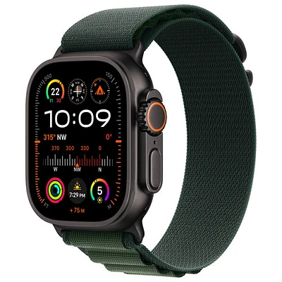 Apple Watch Ultra 2 (GPS + Cellulaire) avec boîtier de 49 mm en titane noir et bracelet Alpin vert foncé par Rogers - Grand - Financement mensuel