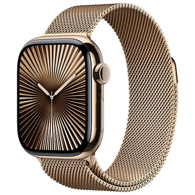 Rogers Apple Watch Series 10 (GPS + Cellular) 42mm Gold Titanium Case with Gold Milanese Loop - M/L - Monthly Financing