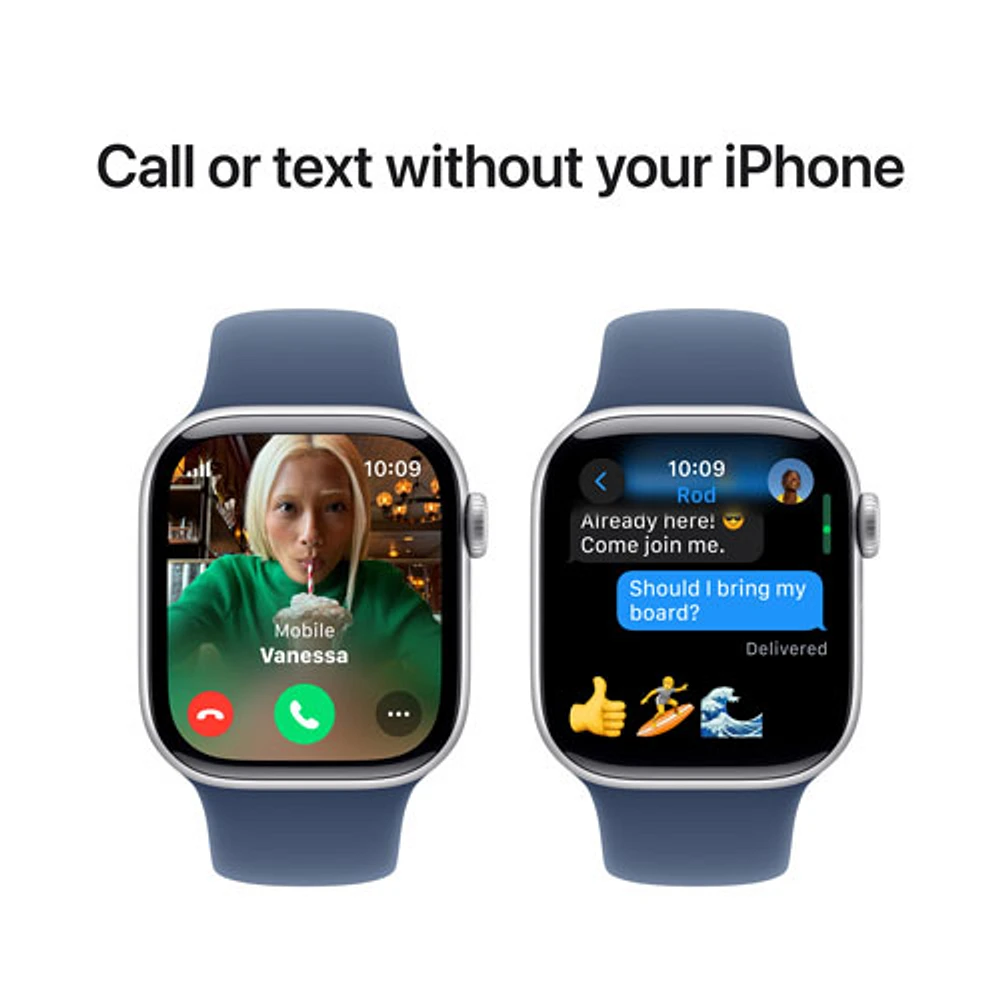 Apple Watch Series 10 (GPS + Cellulaire) avec boîtier de 42 mm en aluminium argenté et bracelet sport denim par Rogers - M/G - Financement mensuel