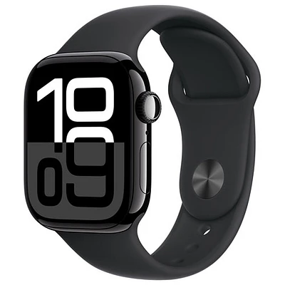 Apple Watch Series 10 (GPS + Cellulaire) avec boîtier de mm en aluminium noir de jais et bracelet sport noir par Rogers - M