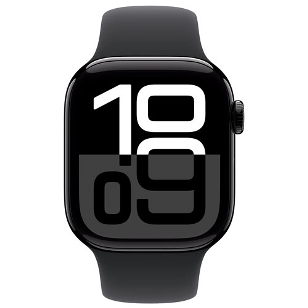 Apple Watch Series 10 (GPS + Cellulaire) avec boîtier de mm en aluminium noir de jais et bracelet sport noir par Rogers - M