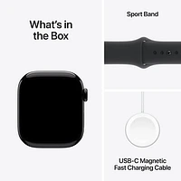 Apple Watch Series 10 (GPS + Cellulaire) avec boîtier de mm en aluminium noir de jais et bracelet sport noir par Rogers - M