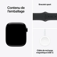 Apple Watch Series 10 (GPS + Cellulaire) avec boîtier de mm en aluminium noir de jais et bracelet sport noir par Rogers - M