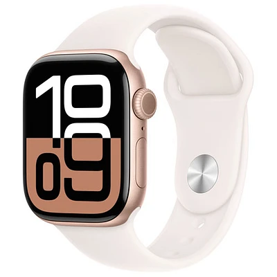 Rogers Apple Watch Series 10 (GPS + Cellular) 42mm Rose Gold Aluminum Case with Light Blush Sport Band - /M