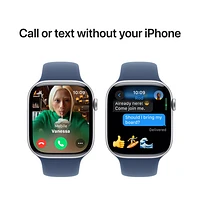 Apple Watch Series 10 (GPS + Cellulaire) avec boîtier de 46 mm en aluminium argenté et bracelet sport denim de Rogers - M/G - Financement mensuel