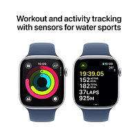 Apple Watch Series 10 (GPS + Cellulaire) avec boîtier de 46 mm en aluminium argenté et bracelet sport denim de Rogers - M/G - Financement mensuel