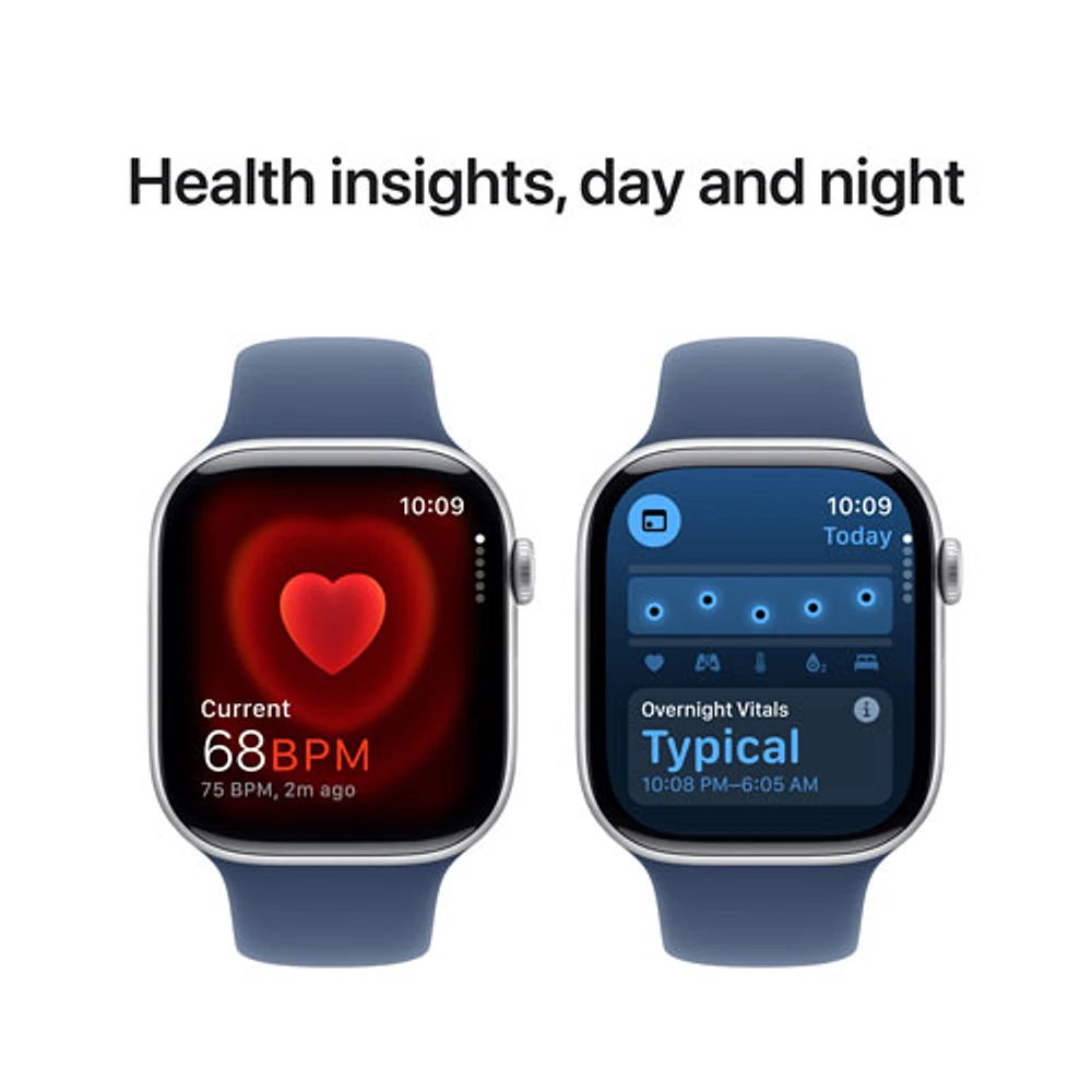 Apple Watch Series 10 (GPS + Cellulaire) avec boîtier de 46 mm en aluminium argenté et bracelet sport denim de Rogers - M/G - Financement mensuel