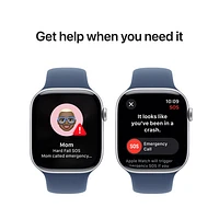 Apple Watch Series 10 (GPS + Cellulaire) avec boîtier de 46 mm en aluminium argenté et bracelet sport denim de Rogers - M/G - Financement mensuel