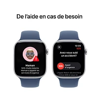 Apple Watch Series 10 (GPS + Cellulaire) avec boîtier de 46 mm en aluminium argenté et bracelet sport denim de Rogers - M/G - Financement mensuel