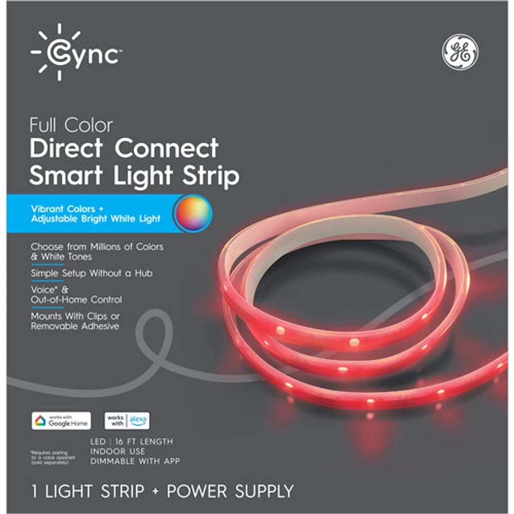 Bande lumineuse intelligente DEL pour l'intérieur à raccordement direct de 4,9 m (16 pi) Cync de GE