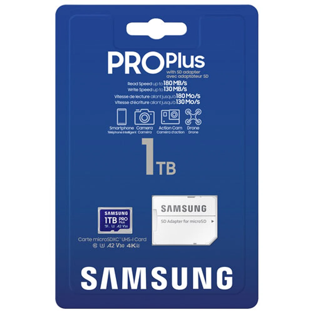 Carte mémoire microSDXC UHS-I de 180 Mo/s et 1 To Pro Plus de Samsung avec adaptateur SD