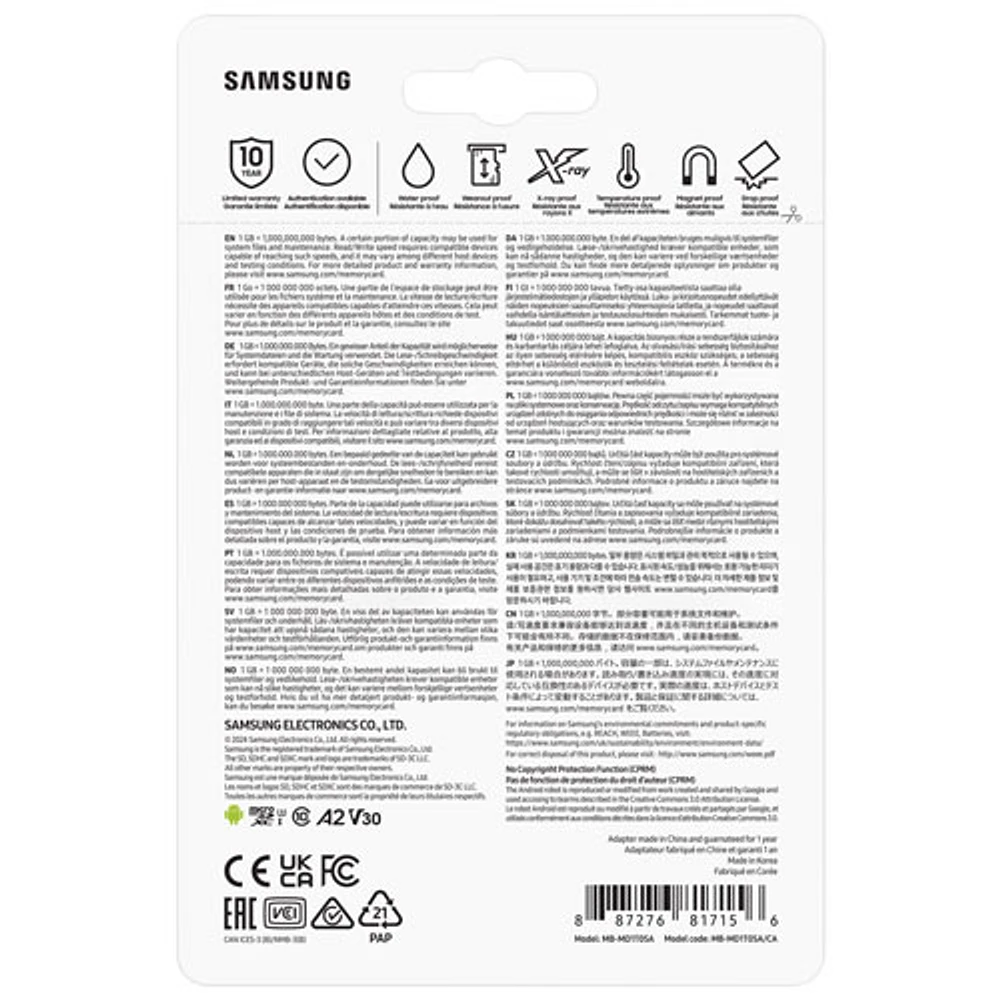 Carte mémoire microSDXC UHS-I de 180 Mo/s et 1 To Pro Plus de Samsung avec adaptateur SD